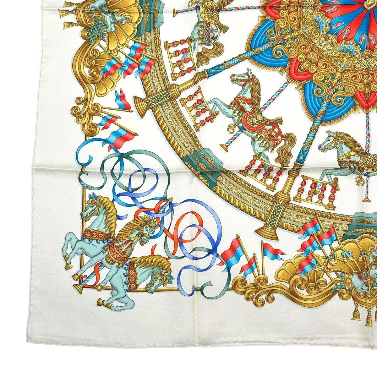 Hermes Carre 90 Scarf Silk Luna Park Amusement Merigo Land White — view 4