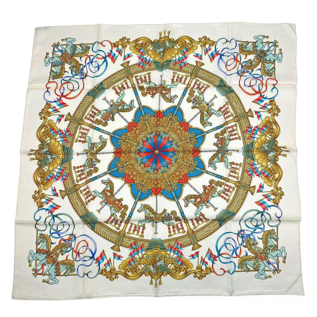 Hermes Carre 90 Scarf Silk Luna Park Amusement Merigo Land White