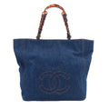 Chanel Tortoiseshell Plastic Chain Tote Denim Blue CC Logo Vintage