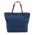 Chanel Tortoiseshell Plastic Chain Tote Denim Blue CC Logo Vintage