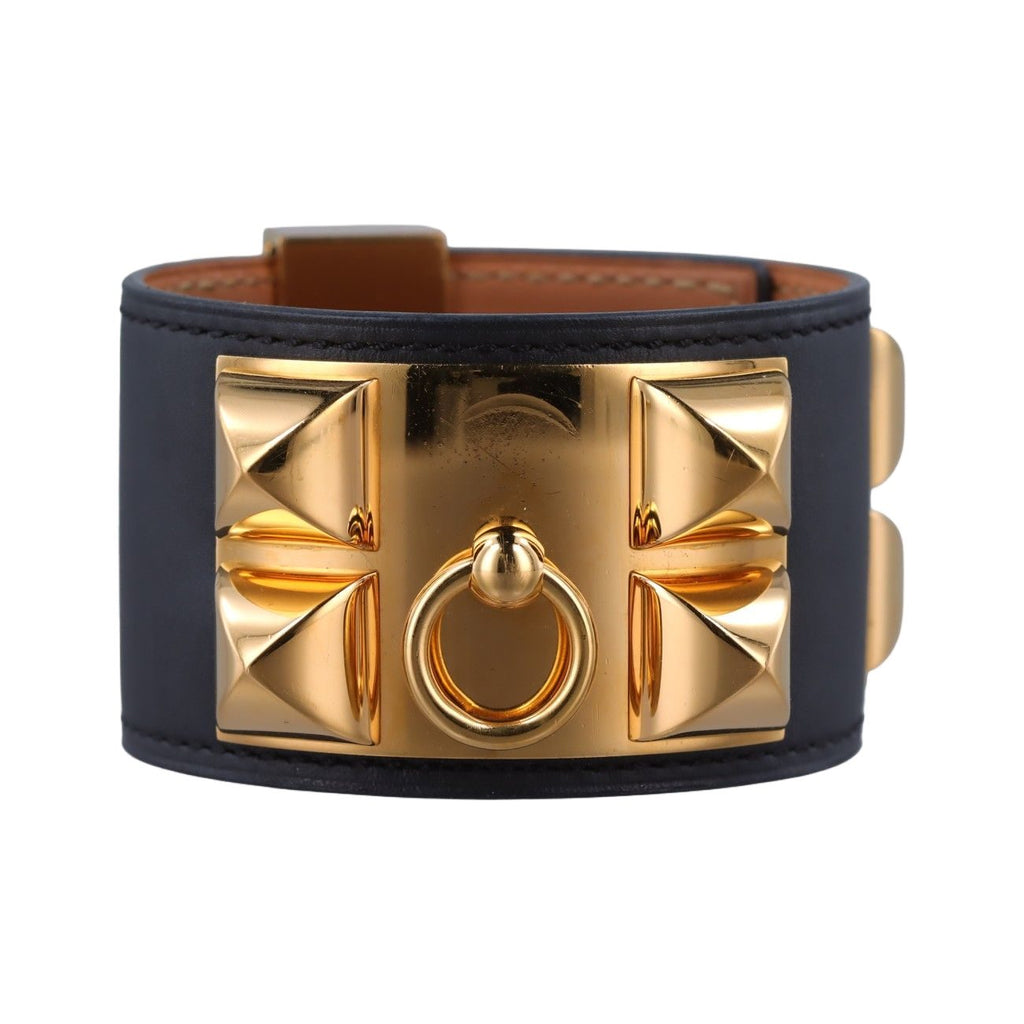 Hermes Collier de Chien Black Gold Leather S?r SI Bracelet