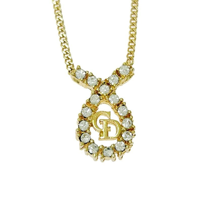 Christian Dior GP Rhinestone CD Logo Necklace Gold — view 2