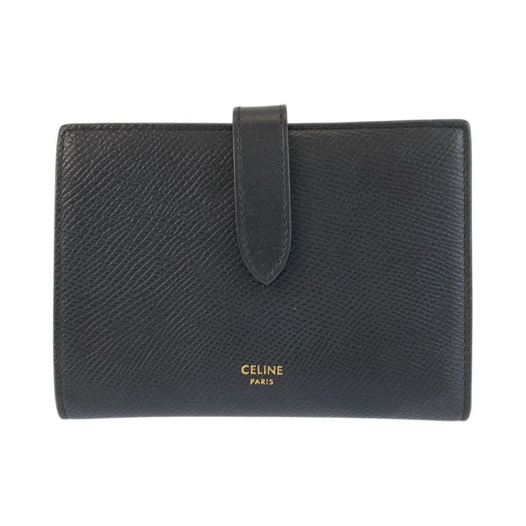 Celine Strap Wallet Black Leather Compact