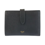 Celine Strap Wallet Black Leather Compact