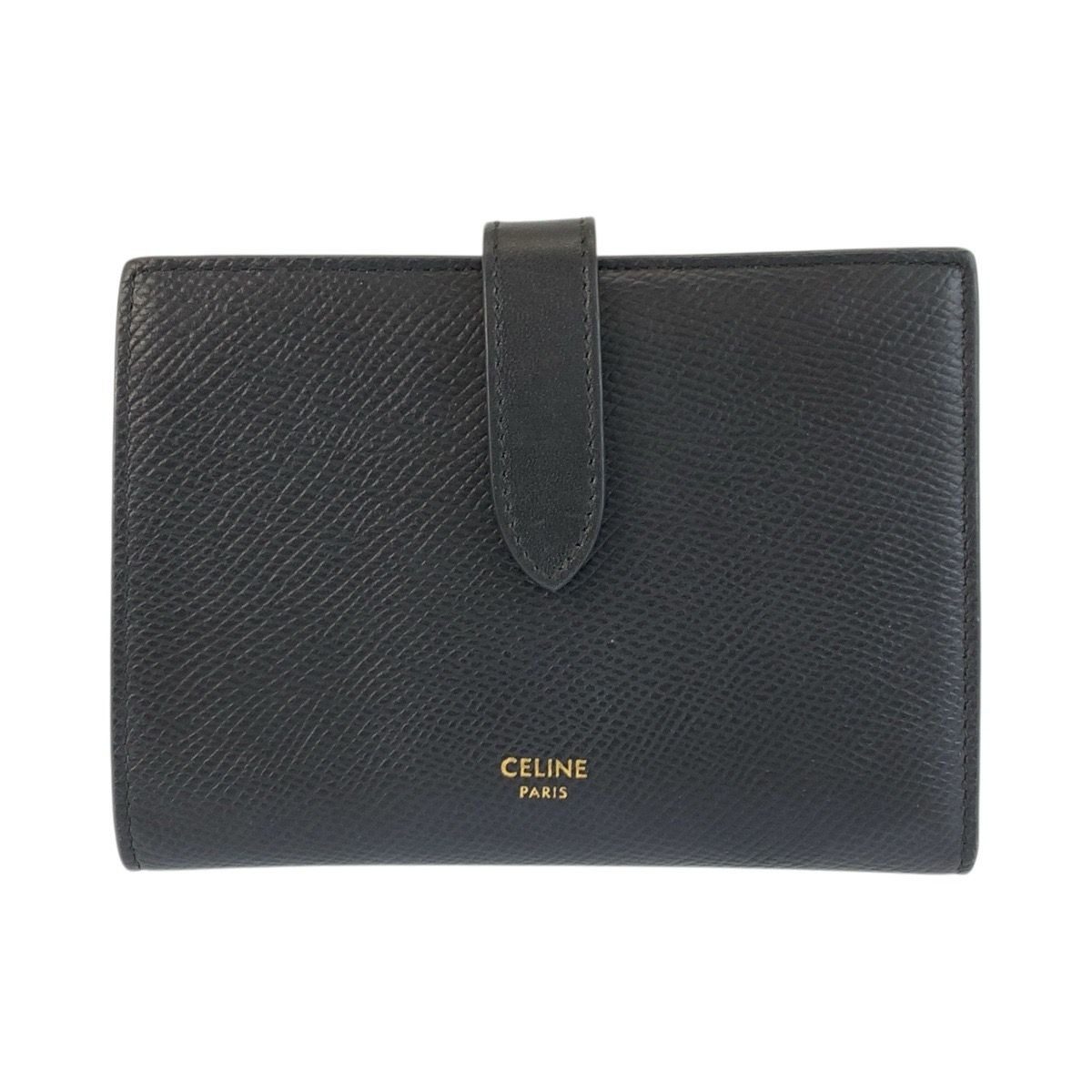 Celine Strap Wallet Black Leather Compact