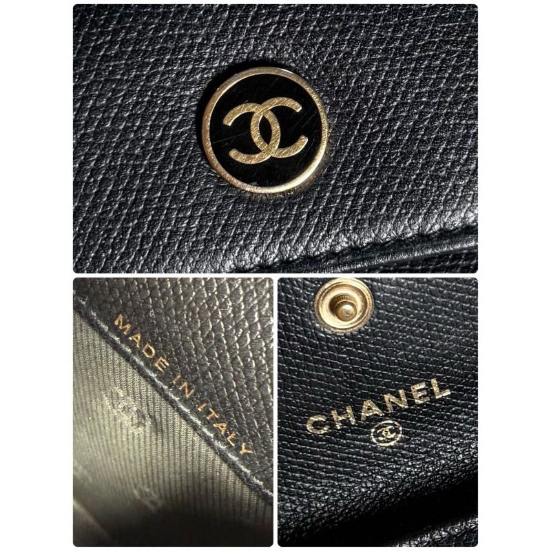 Chanel Coco Button Mark Leather Coin Case Black Gold Hardware Compact — view 3