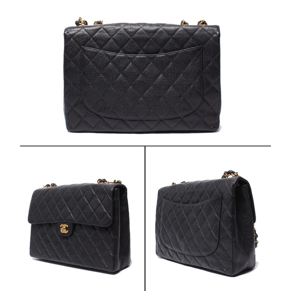 Chanel Chain Shoulder Bag Quilted Caviar Leather Gold Double — view 2