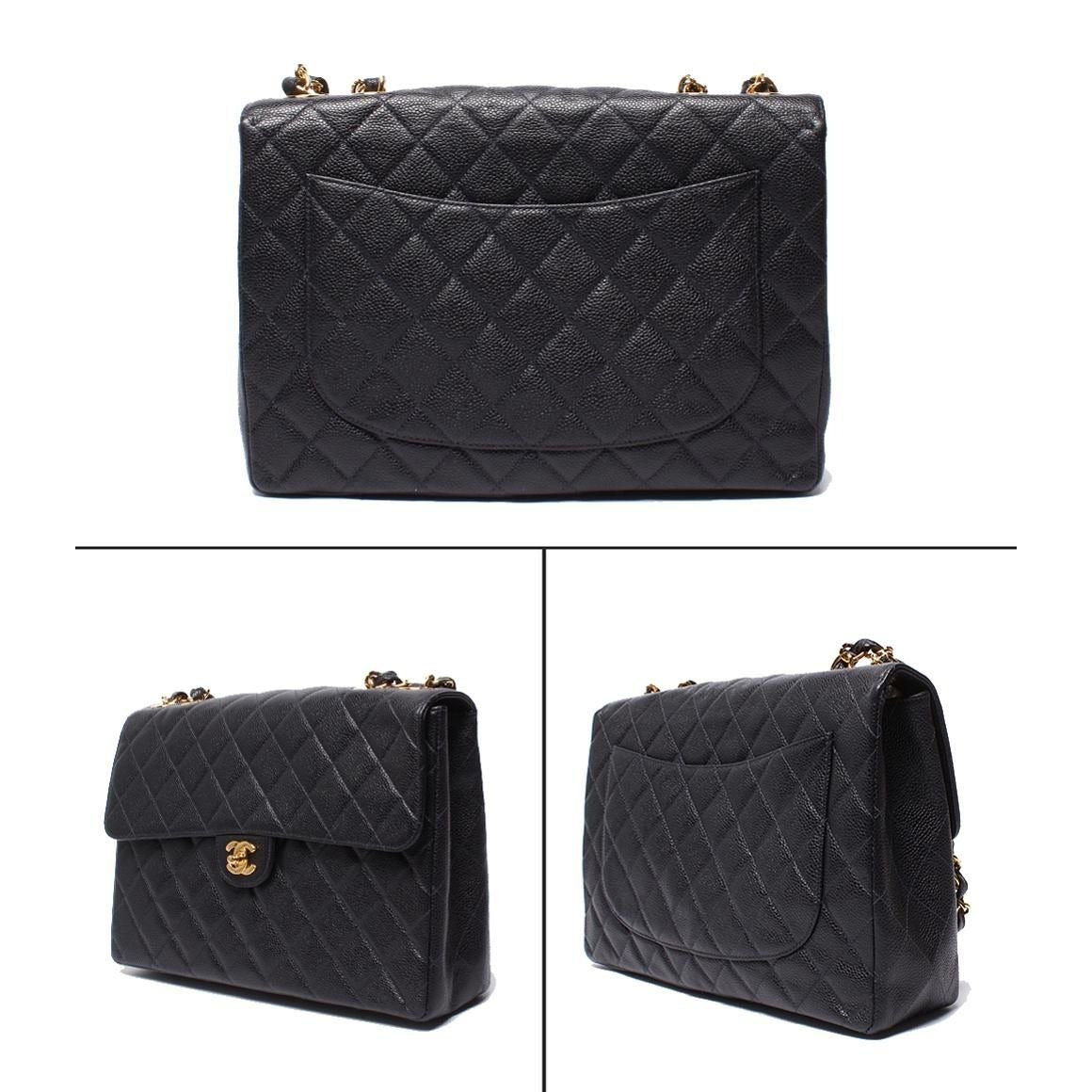 Chanel Chain Shoulder Bag Quilted Caviar Leather Gold Double — view 2
