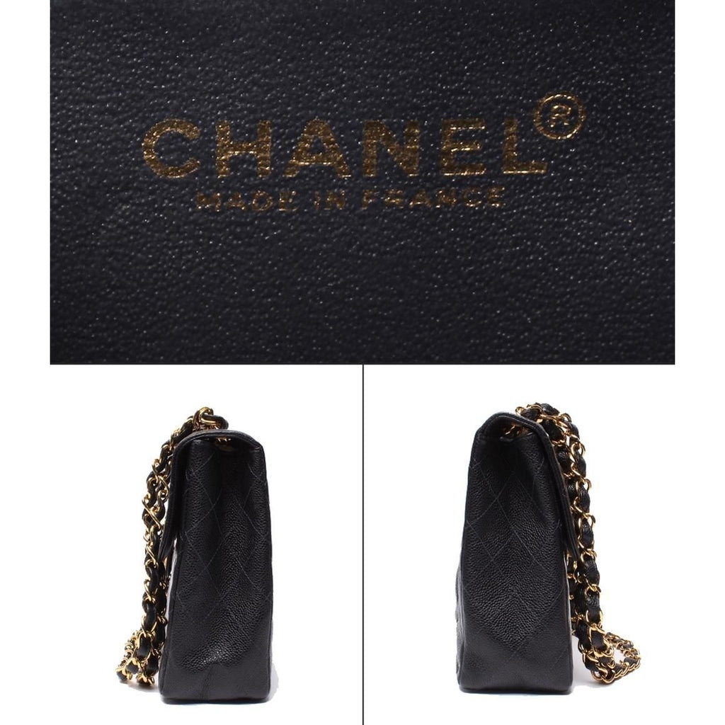 Chanel Chain Shoulder Bag Quilted Caviar Leather Gold Double — view 4
