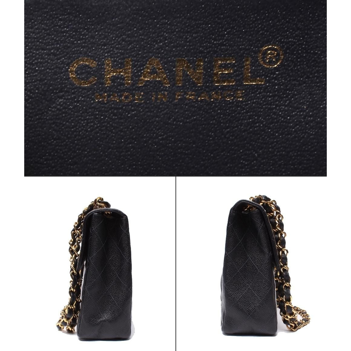 Chanel Chain Shoulder Bag Quilted Caviar Leather Gold Double — view 4