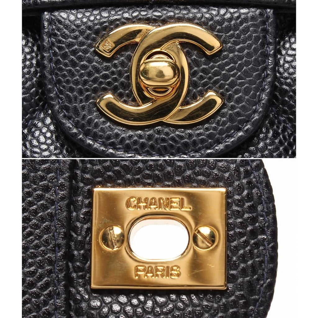 Chanel Chain Shoulder Bag Quilted Caviar Leather Gold Double — view 6