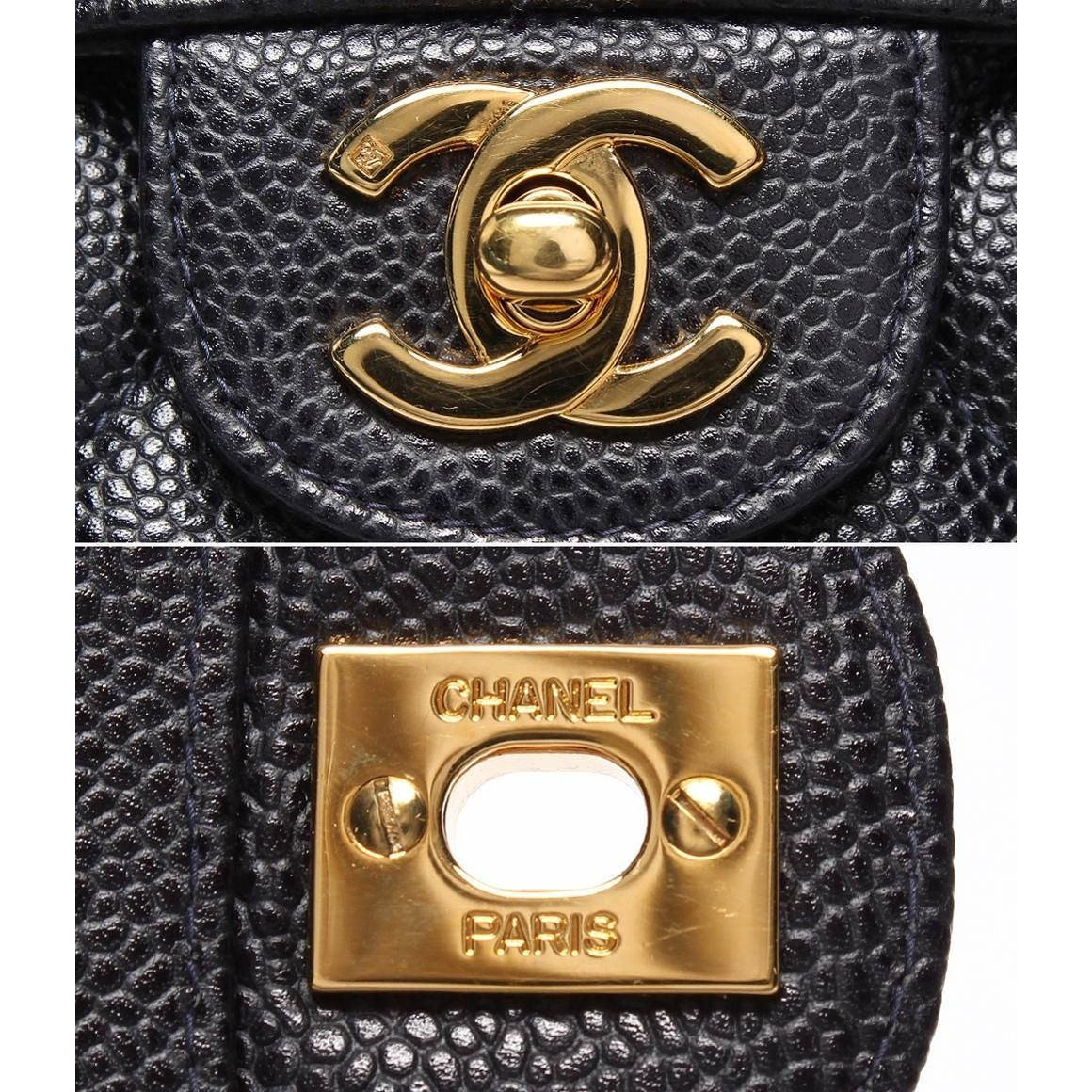 Chanel Chain Shoulder Bag Quilted Caviar Leather Gold Double — view 6