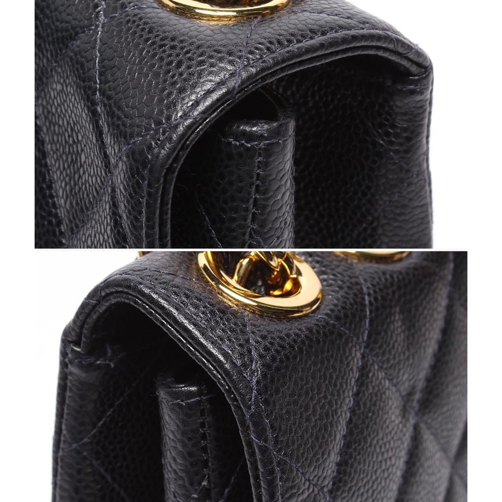 Chanel Chain Shoulder Bag Quilted Caviar Leather Gold Double — view 8