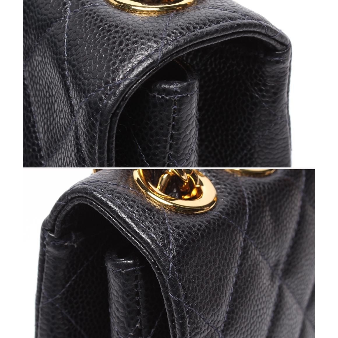 Chanel Chain Shoulder Bag Quilted Caviar Leather Gold Double — view 8