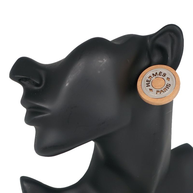 Hermes Serie Wood and Metal Brown Silver 20.3 g Earrings — view 3
