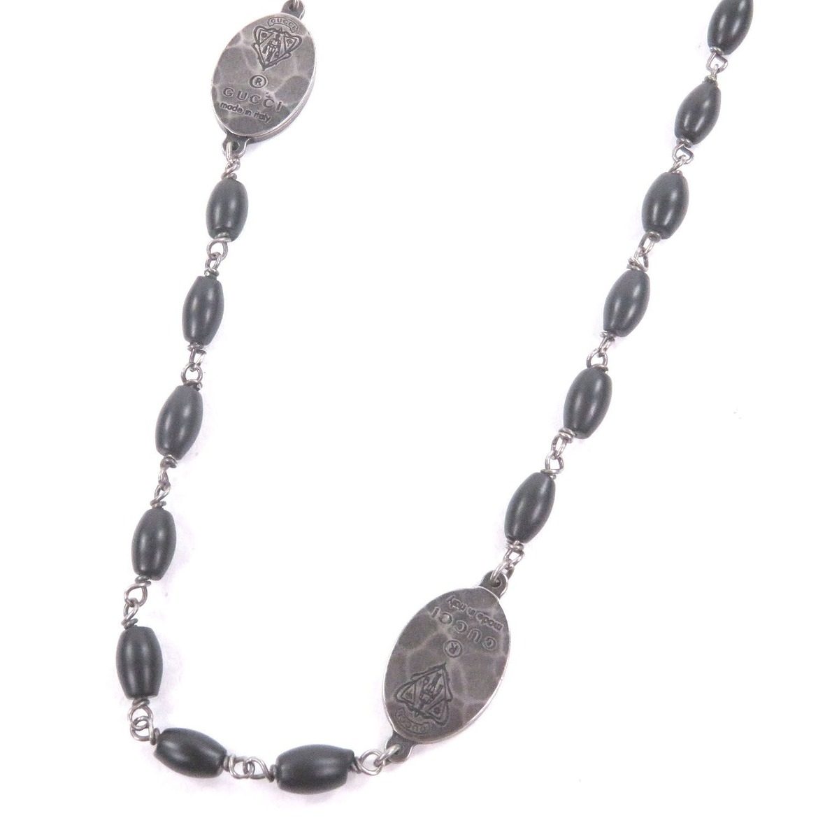 Gucci Cles Strap Long Necklace Silver Black Recommended