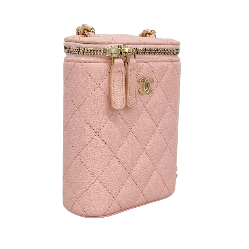 Chanel Shoulder Bag Quilted Caviar Leather Pink Champagne Gold — view 2