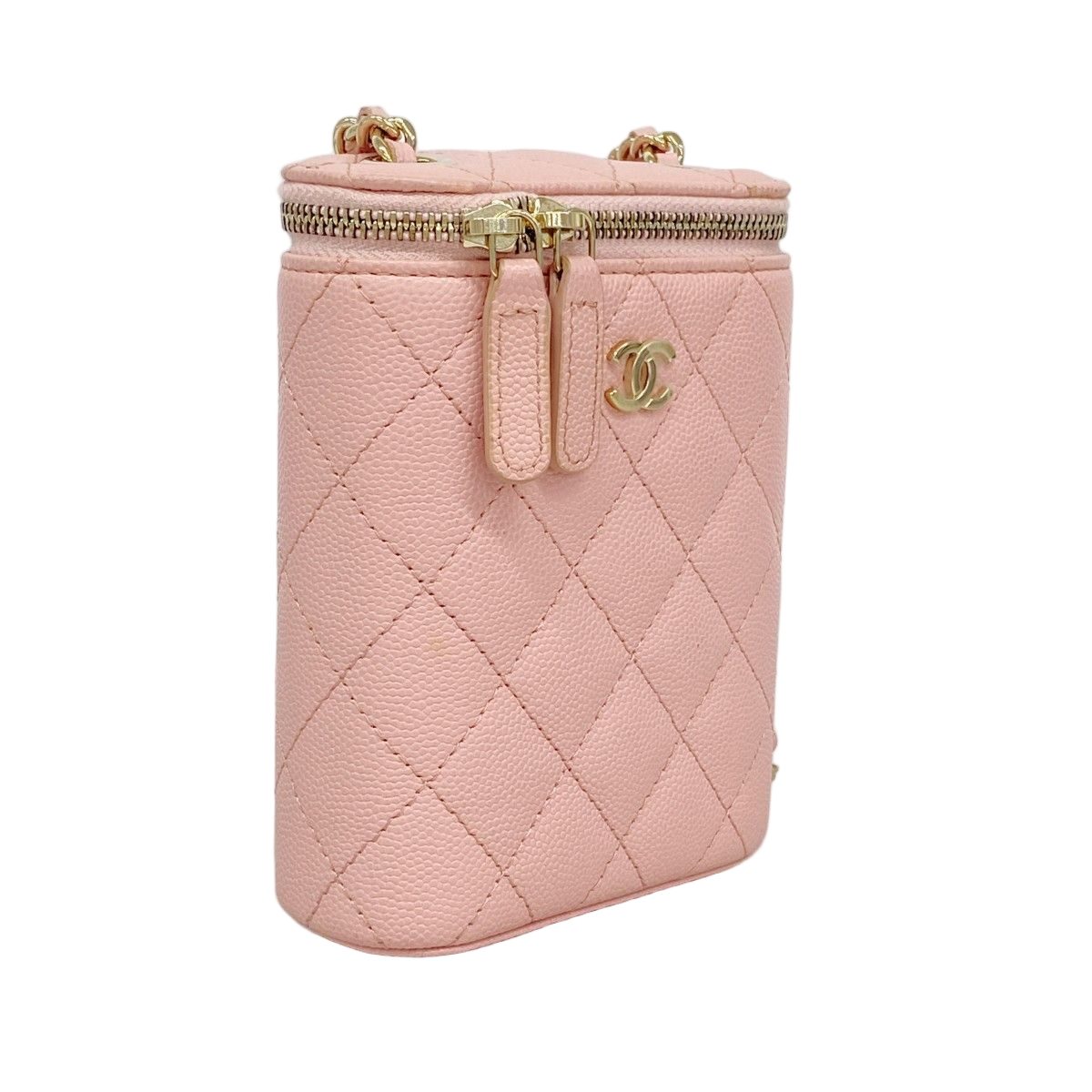 Chanel Shoulder Bag Quilted Caviar Leather Pink Champagne Gold — view 2