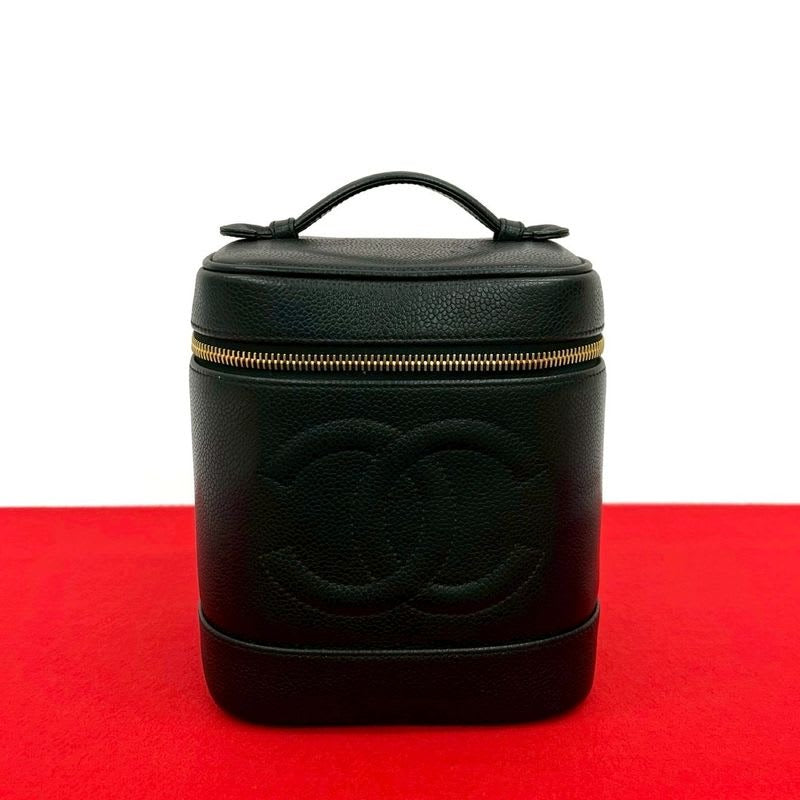 Chanel Caviar Leather Vanity Bag Mini Handbag Black 28298