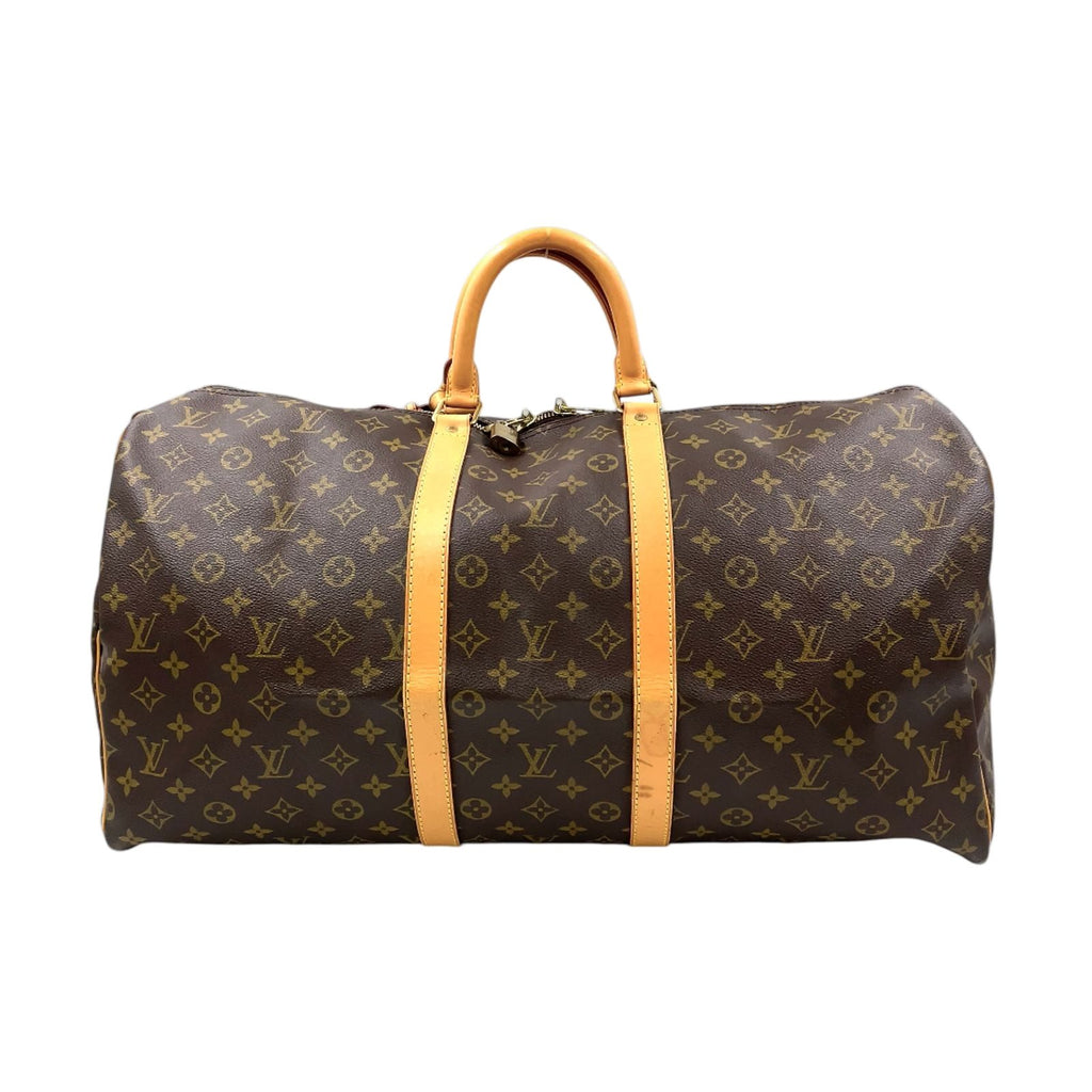 Louis Vuitton Keepall 55 Monogram Leather Brown Boston Bag Gold