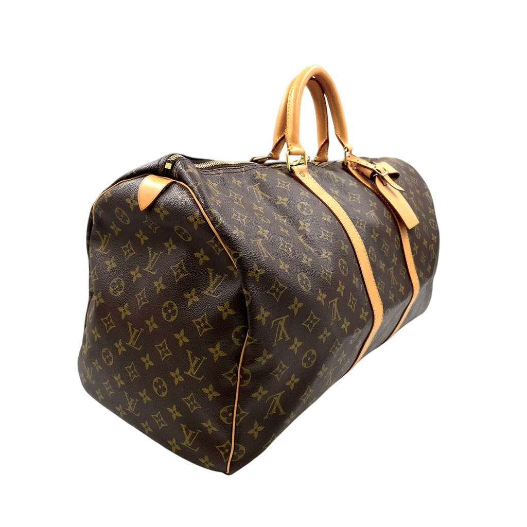 Louis Vuitton Keepall 55 Monogram Leather Brown Boston Bag Gold — view 2