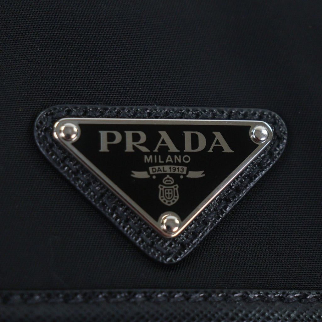 Prada Nylon Leather Triangle Logo Plate Re-Nylon Belt Bag Black — view 6