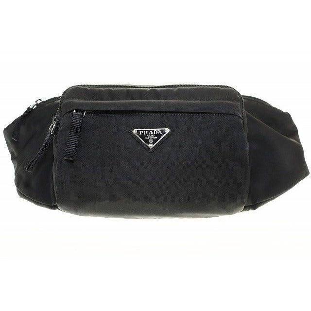 Prada Body Bag Black 2 Vl005 Waist Nylon Triangle Plate