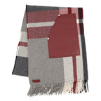 Hermes Scarf Tartan Pocket Cuirelle Applique Cashmere Shawl Gray Marine Rouge Ash