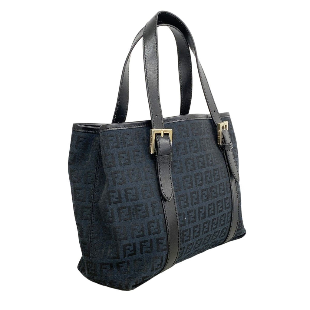 Fendi Handbag Zucchino Nylon Canvas Navy Black Gold — view 2