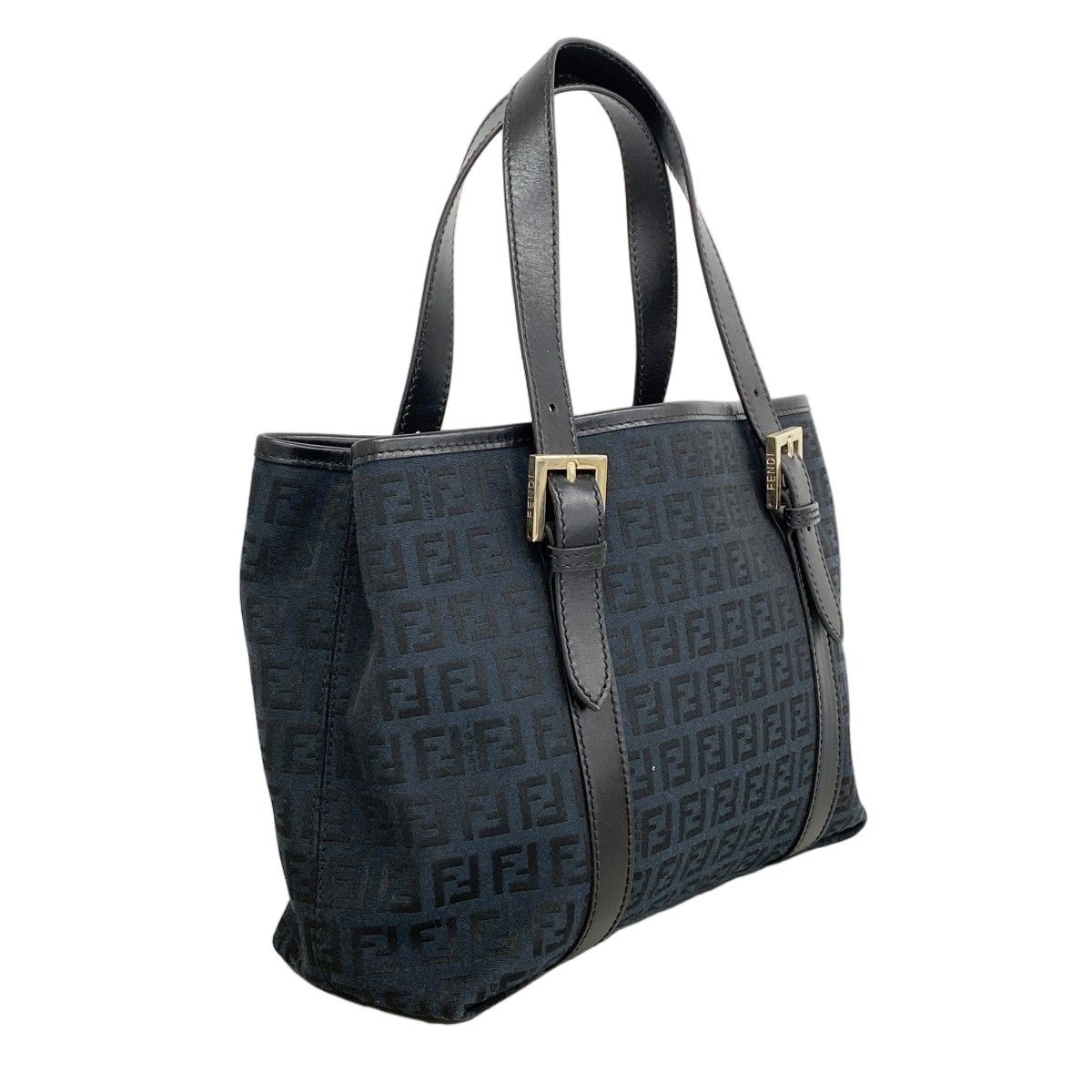 Fendi Handbag Zucchino Nylon Canvas Navy Black Gold — view 2