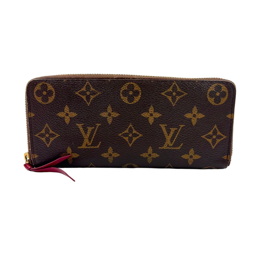 Louis Vuitton Portefeuille Clemence Monogram Fuchsia Brown Round Zippy Wallet