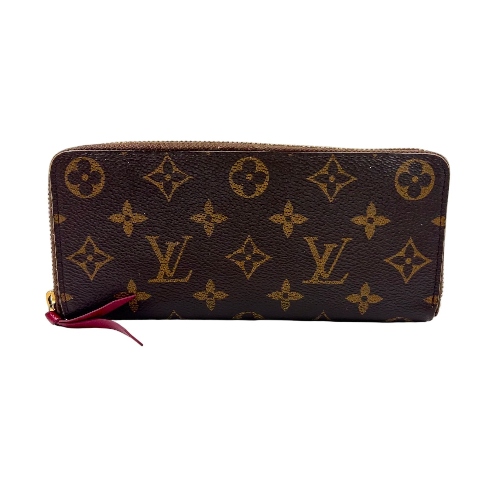 Louis Vuitton Portefeuille Clemence Monogram Fuchsia Brown Round Zippy Wallet