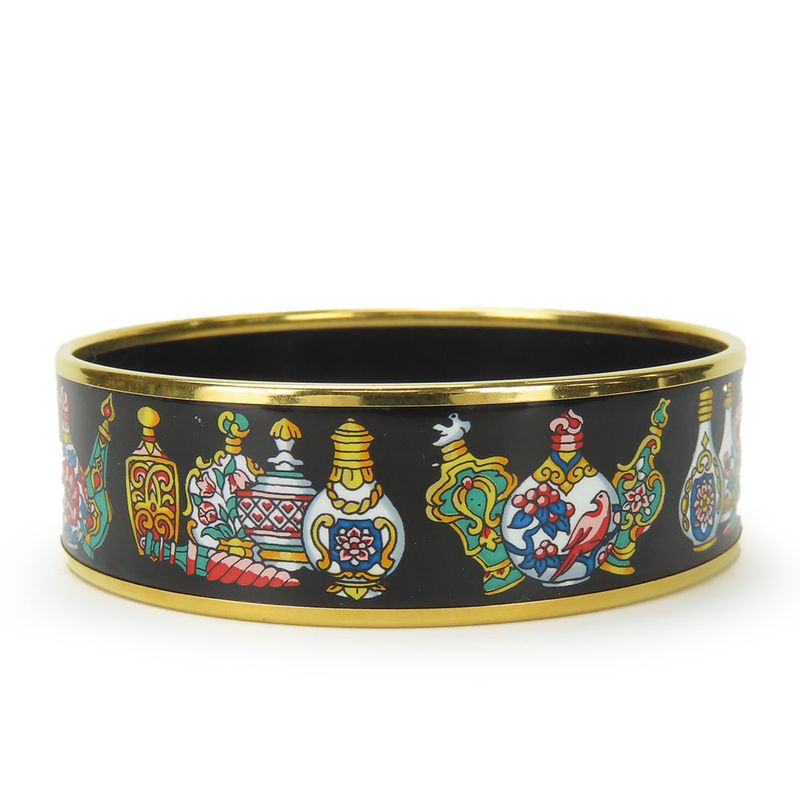 Hermes Bangle Emile Metal Cloisonne Black Multicolor Gold Hardware Plated — view 3