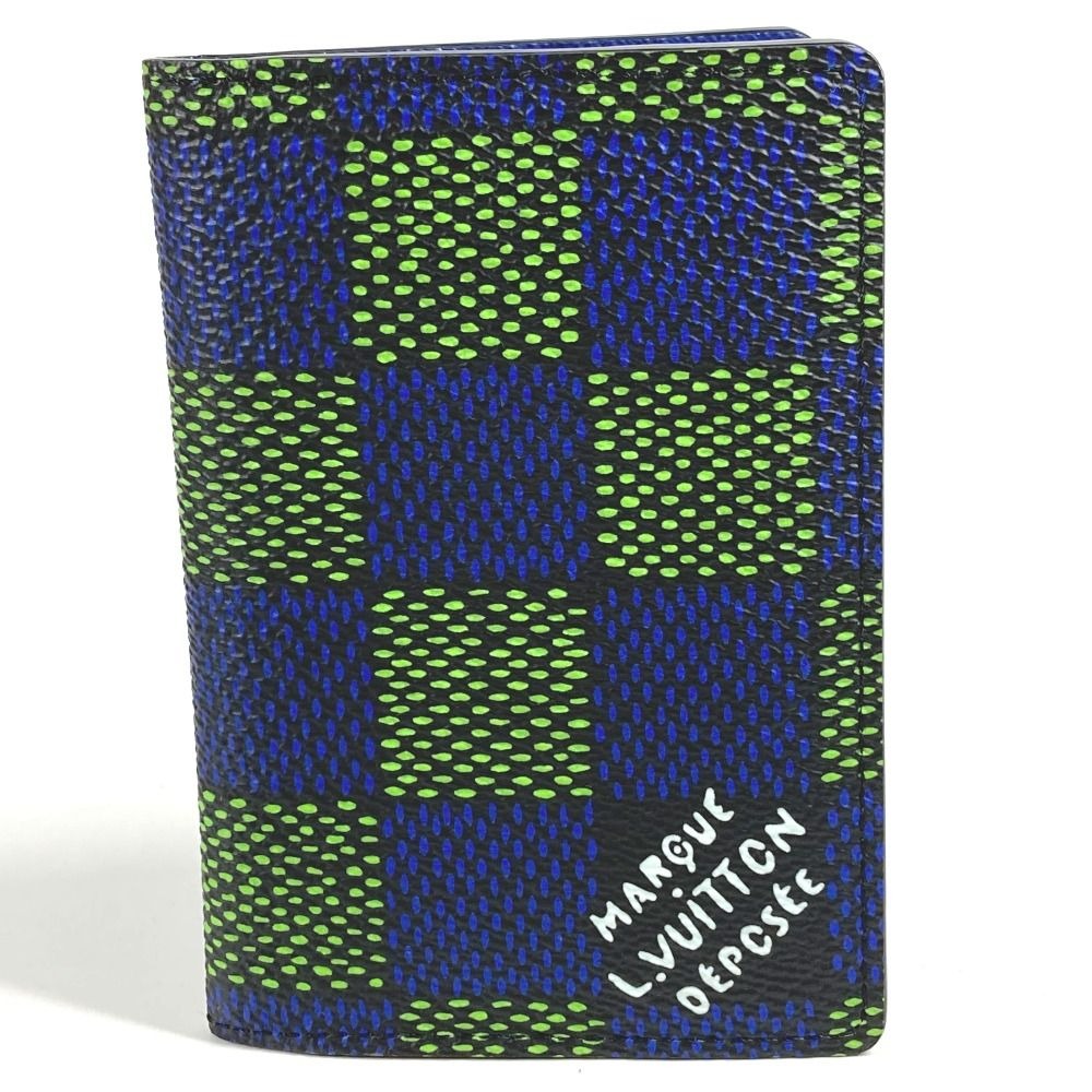 Louis Vuitton Card Case Organizer De Poche Leather Canvas Blue — view 2