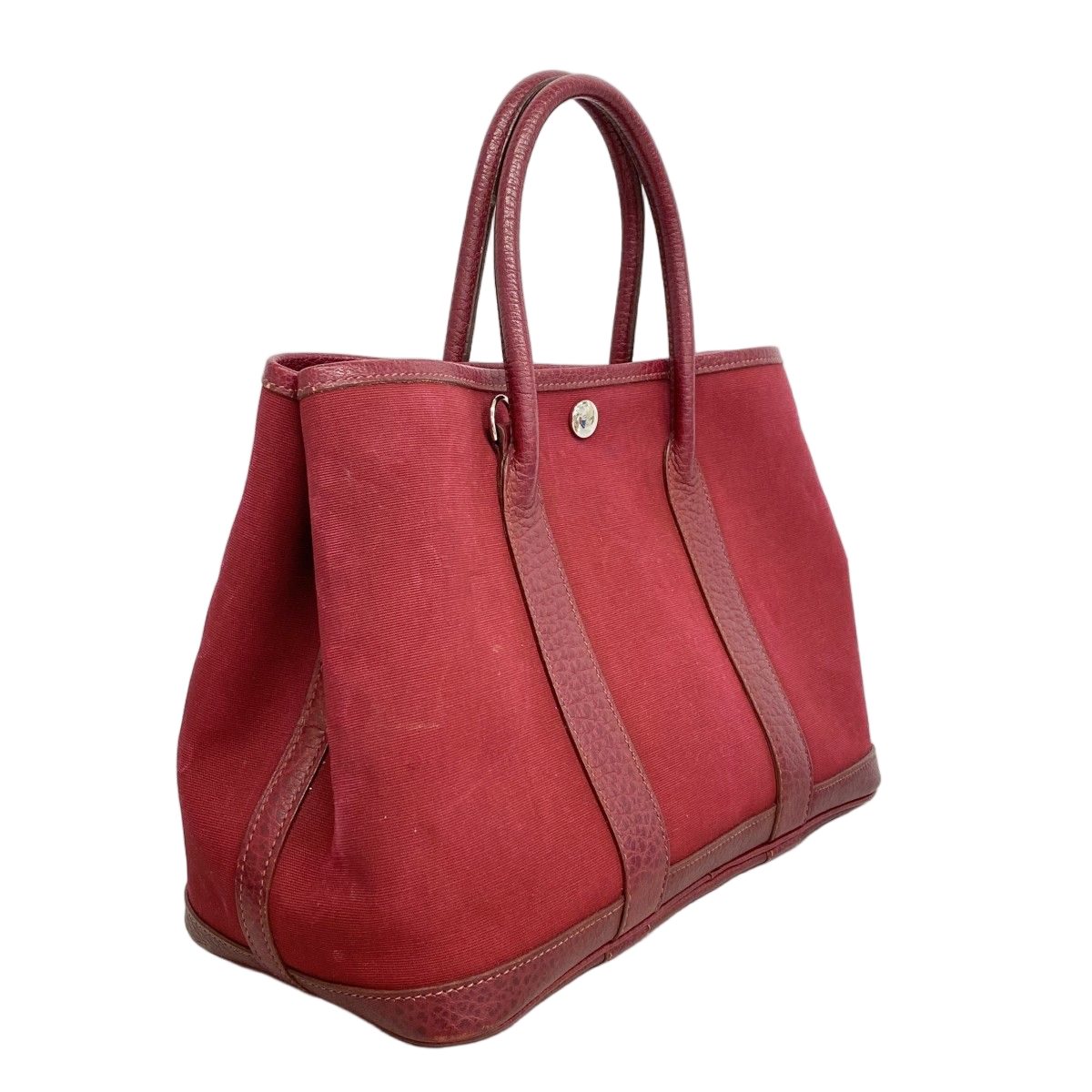 Hermes Handbag Garden Party TPM Toile Officier Red Silver 2-Way — view 2