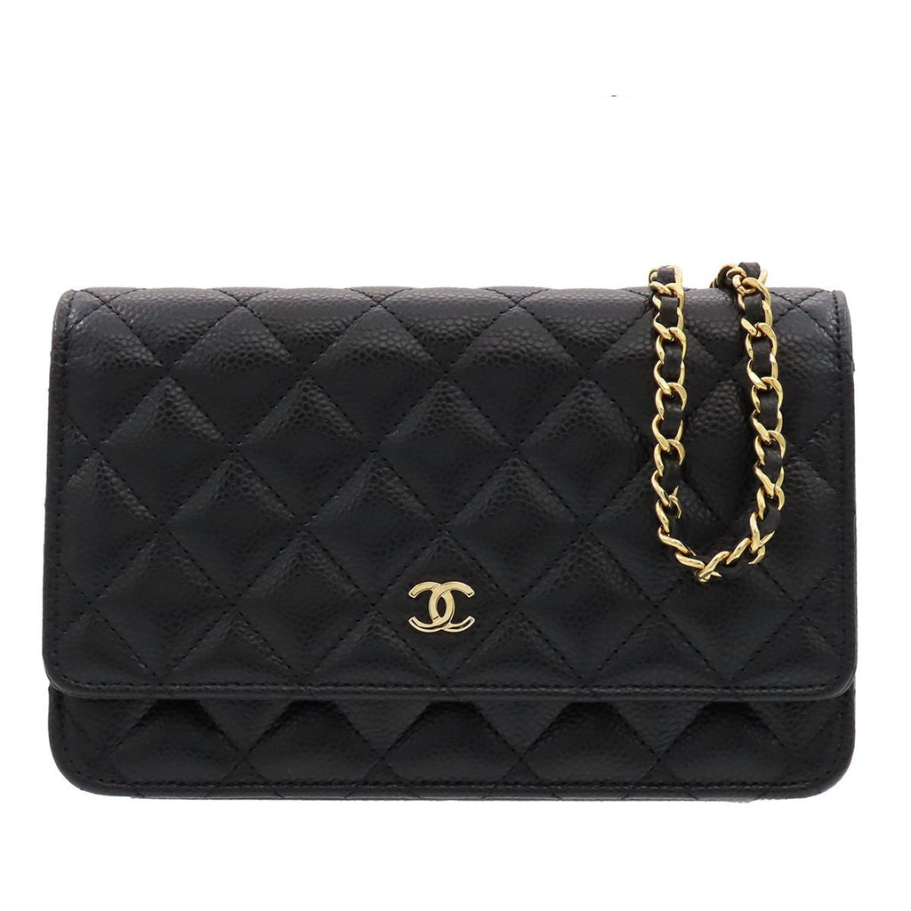 Chanel Chain Wallet Timeless Classic Black Caviar Leather Shoulder Bag