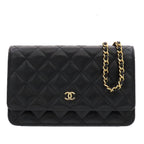 Chanel Chain Wallet Timeless Classic Black Caviar Leather Shoulder Bag