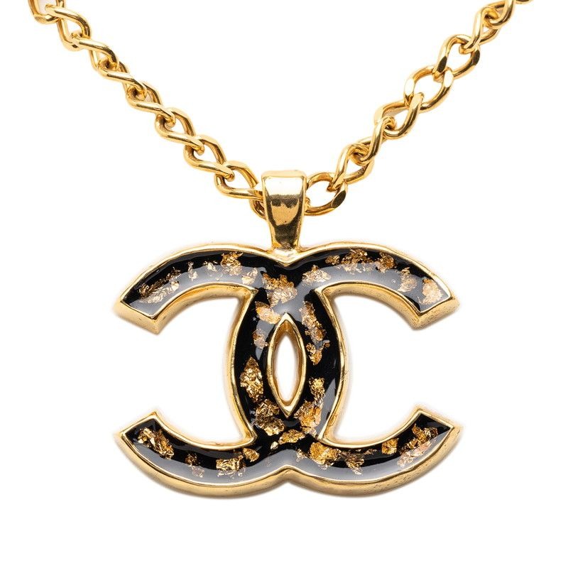 Chanel CC Logo Gold Black Plated Enamel