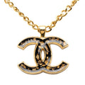 Chanel CC Logo Gold Black Plated Enamel