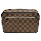 Louis Vuitton Clutch Pochette Kasai Brown Leather Damier Ebene