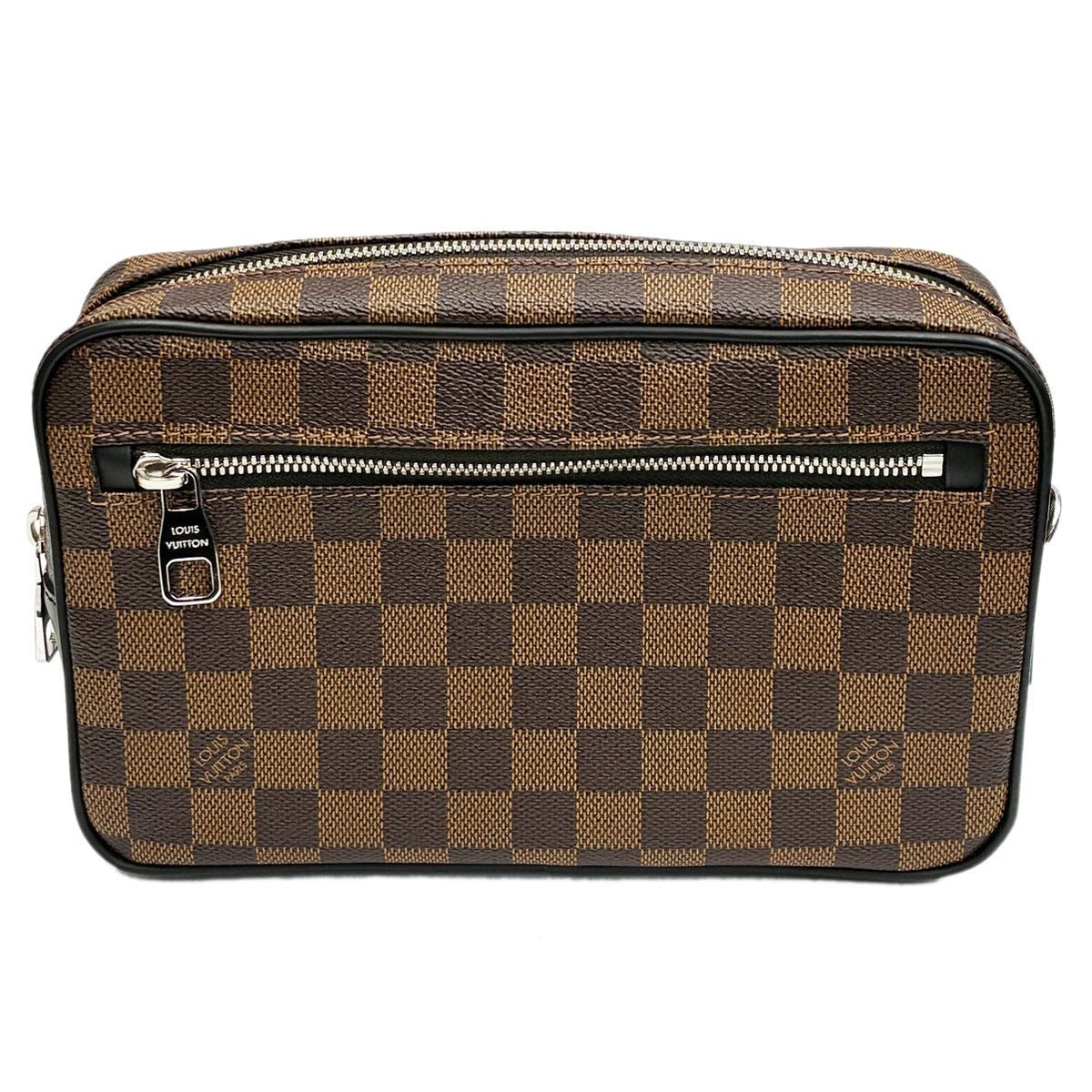Louis Vuitton Clutch Pochette Kasai Brown Leather Damier Ebene