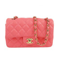 Chanel Chain Shoulder Bag Pink Lambskin Mini Quilted 20 Single Flap