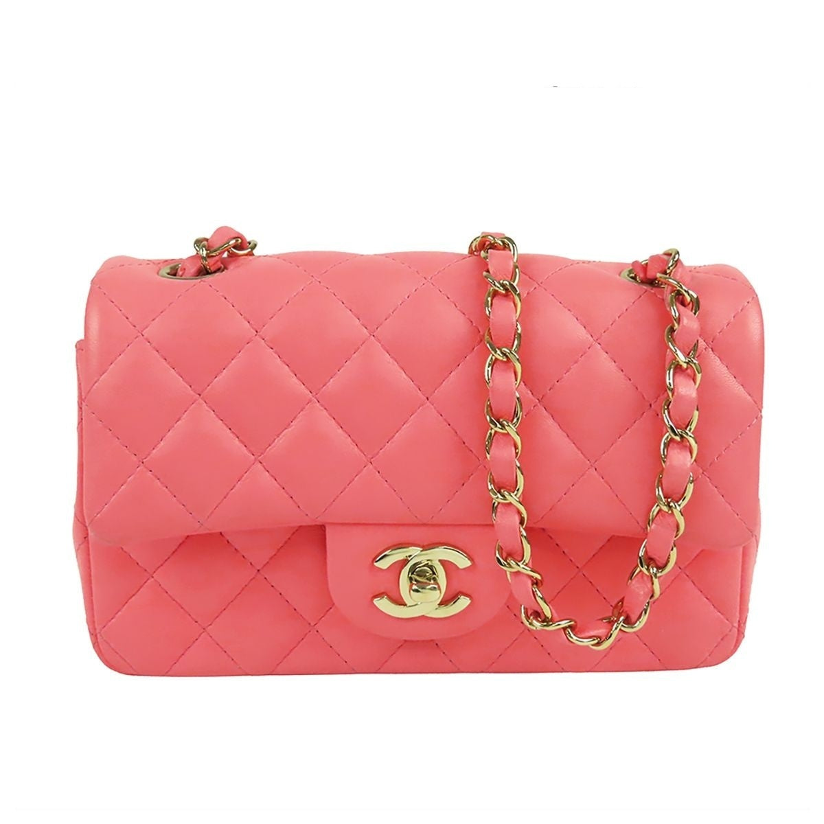 Chanel Chain Shoulder Bag Pink Lambskin Mini Quilted 20 Single Flap