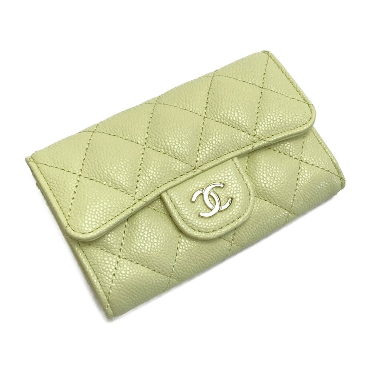 Chanel Quilted Classic Flap Card Case Ap0214 Light Yellow Caviar Leather