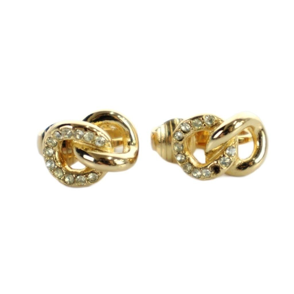 Dior Earrings Logo Clip Type Rhinestone Gold