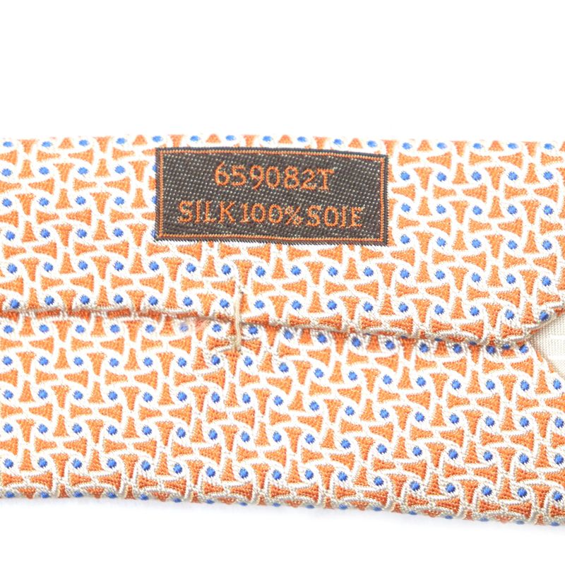 Hermes T 100% Silk All-over Pattern Necktie Orange Blue — view 8