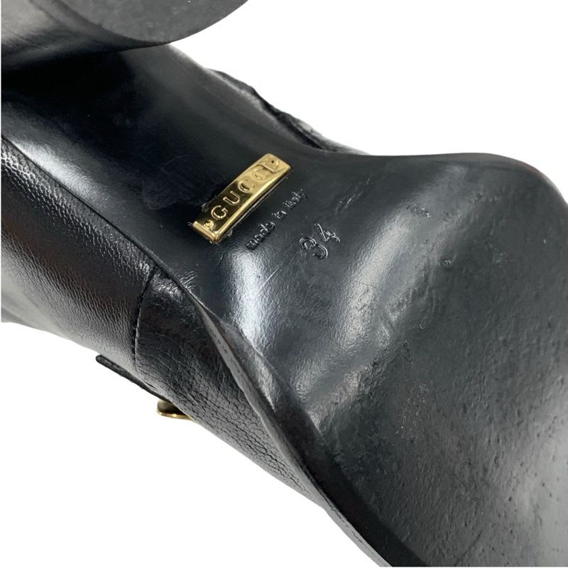 Gucci Boots Short Shoes Leather Black Gold Chain Belt — view 8