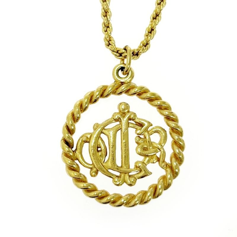Christian Dior GP Emblem Circle Necklace Gold