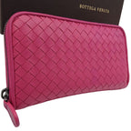 Bottega Veneta Intrecciato Round Zip Wallet Pink