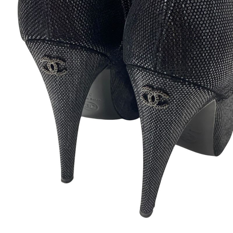 Chanel Boots Short Shoes Leather Black Coco Mark Metallic — view 9